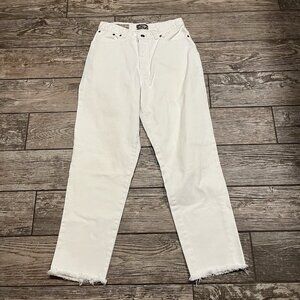 Vintage Express Jeans Women's Sz11 White Tapered Leg Distressed Hem 90’s 28x27.5